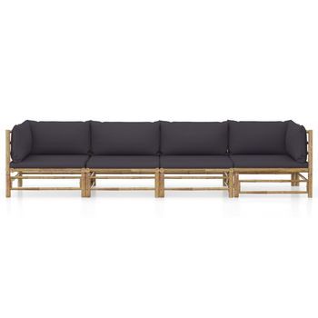 Set De Muebles De Jardín 4 Piezas Bambú Y Cojines Gris Oscuro