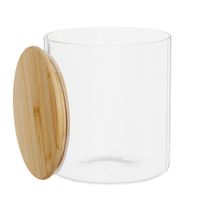 tarro de vidrio transparente y tapa de bambu alt18 cm