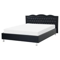 cama con somier de piel sintetica negro plateado 160 x 200 cm cabecero botones metz