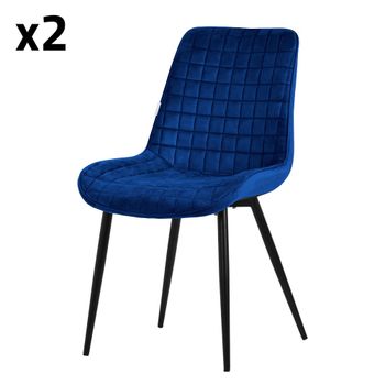 2x Sillas de comedor azul oscuro tapizado de terciopelo con respaldo