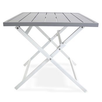 Mesa Para Exterior Plegable Cuadrada, Aluminio Color Blanco, Medidas 70x70x71 Cm, Mesa De Comedor De Jardín, Mobiliario De Patio, Mesa Para Terraza