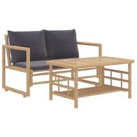 set de muebles de jardin 2 piezas  mobiliario de jardin bambu con cojines gris oscuro