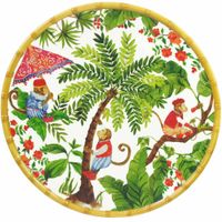 plato redondo de melamina decorado con monos de bali 355 cm