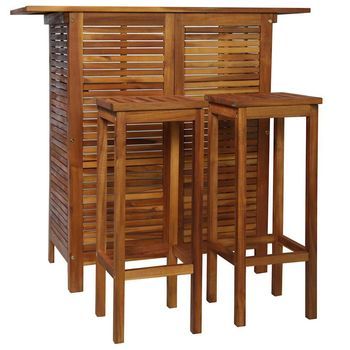 Set Mesa De Bar Y Sillas 3 Piezas | Muebles De Jardín De Madera De Acacia Maciza