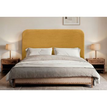 Dhome Cabecero Mostaza Curvo Con Patas Tapizado En Pana 95cm Con Altura 125cm Para Pared Acústico Absorbente Cabezal Cama Dormitorio (mostaza, 95cm)
