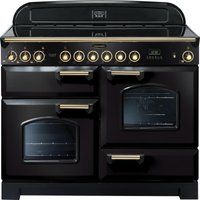 rangemaster classic deluxe 110 electric ceramic range cooker - black  brass black