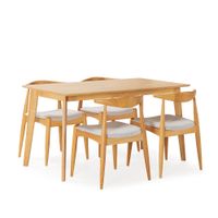 juego de mesa 140x80 cm y 4 sillas de comedor color roble