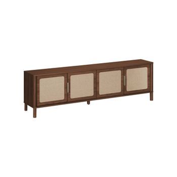 Mueble De Tv Vintage Con Decoración De Madera Y Rejilla, 4 Puertas,
