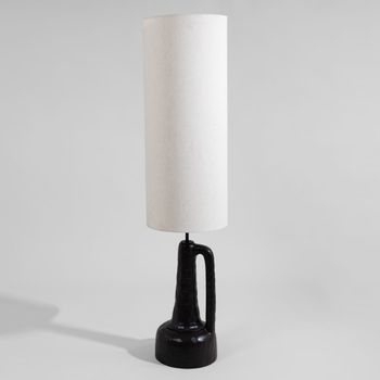 Lámpara de pie de aluminio negro con pantalla de lino, 129 cm
