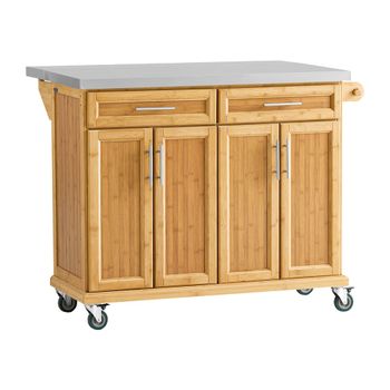 Isla de cocina con tablero extensible bambú color natural