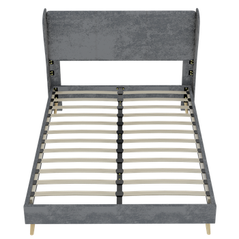 Cama Tapizada 160x200 - Minimalista Con Cabecero Suave, Base Baja Sin Almacenamiento - Gris