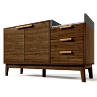 aparador efecto madera marron con 2 puertas y 3 cajones gris y blanco