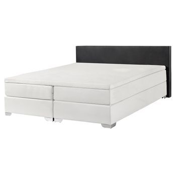 Cama Continental Doble 160 X 200 Cm Tapizada En Piel Sintética Blanca Y Negra Con Colchón De Muelles Embolsados President