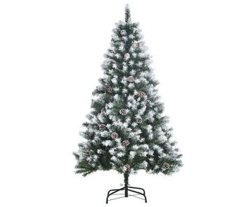 Homcom árbol de navidad artificial 150 cm con nieve con 676 ramas 41 piñas hojas de plástico apertura automática base de soporte metálica y plegable decoración navideña para interiores verde