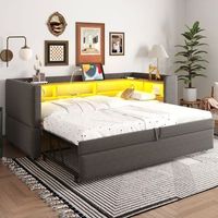 sofa cama extensible acolchado con led tomas usb y almacenamiento 90180x190 cm gris oscuro
