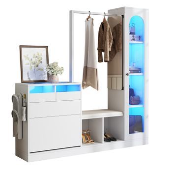 Mueble Recibidor 6 En 1 - Entrada De Casa - Tablero De Partículas - Blanco (163x50x161cm)