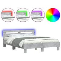 estructura de cama cabecero y luces led gris hormigon 140x200cm vidaxl