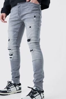 Vaqueros Pitillo Elásticos Rotos En Gris Hielo, Gris