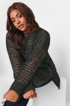 Yours Jersey Negro Y Plateado De Ganchillo, Mujer Curvy Y Tallas Grandes, Yours