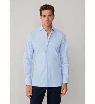 Hackett London para hombre. HM3010540 Camisa popelín elástica fit tailored azul (M), Casual, Fiesta, Algodón, Clásico, Manga larga