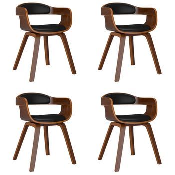 Sillas De Comedor 4 Unidades Cuero Sintético Y Madera Curvada Negro