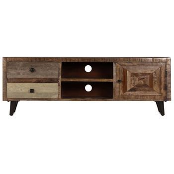 Mueble Tv | Mueble De Salón | Armario Tv De Madera Maciza De Mango 118x30x40 Cm