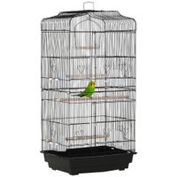 pawhut jaula para pajaros pajarera de metal con 4 comederos 3 perchas columpio y bandeja extraible 465x355x92 cm negro   aosom espana