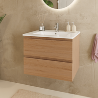 mueble de bano roble claro 60 cm marenza - mueble bajo lavabo - lavabo blanco - lavabo de ceramica - mueble de bano suspendido lomazoo