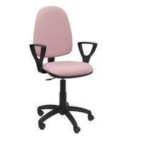 silla de oficina ergonomica con mecanismo de contacto permanente y regulable en altura  asiento y respaldo tapizados en tejido bali color rosa palido brazos fijos incluidos piqueras y crespo modelo 04cp