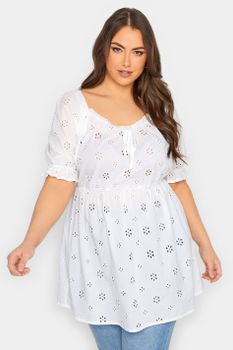 Yours Blusa Blanca De Algodón Con Bordados Calados, Mujer Curvy Y Tallas Grandes, Yours