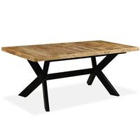 mesa de comedor - mesa de cocina madera maciza de mango y cruz de acero 180 cm
