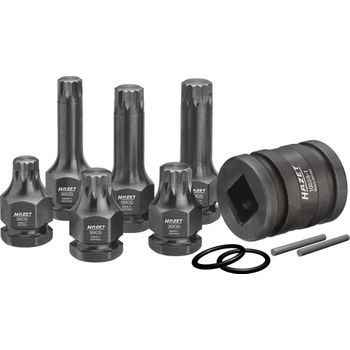 Hazet 990s/11 Juego De Llaves De Vaso Destornillador De Impacto ∙ Cuadrado Hueco 3/4 Pulgadas (20 Mm), Cuadrado Hueco 1/2 Pulgadas (12,5 Mm), Hexágono Exterior 24 Mm ∙ Perfil Con Estriado Interior Xzn ∙ M14 ∙ M16 ∙ M18 ∙ Número De Herramien