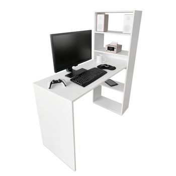 Escritorio Urban Con Estantería | Color Blanco | Diseño Moderno Y Funcional | 122x140x53 Cm