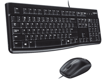 Pack Teclado + Ratón - Logitech Desktop MK120, Cable, USB, ambidiestro, Resistente a salpicaduras, numérico, Negro