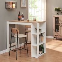 mesa de bar danderyd con 3 estantes aglomerado 120x60x106 cm blanco  roble encasa