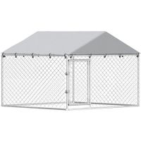 pawhut recinto para perros de exterior en acero galvanizado con techo de pe plateado   aosom espana