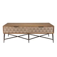 mesa de centro rectangular de madera de mango con 2 cajones