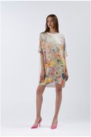 vestido bimateria con estampado frontal flower panel s