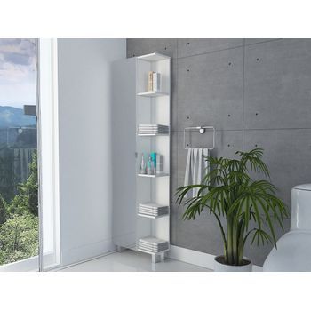 Columna De Baño Multifuncional Urano, Con Cinco Estantes Externos, Cuatro Estantes Internos Y Un Espejo Incorporado.
