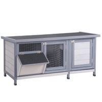 pawhut jaula para conejos con techo asfaltico abatible puertas con pestillo bandejas extraibles y comedero 112x50x54 cm gris