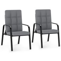costway juego de 2 sillones de patio respaldo ajustable 5 posiciones cojines desmontables reposabrazos metalicos 180 kg gris y negro