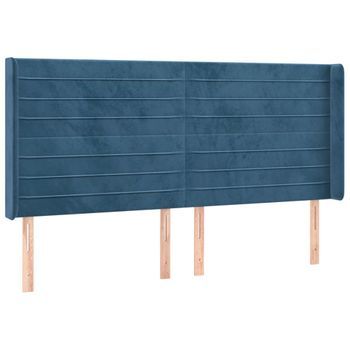 Cabecero Cama Mueble De Dormitorio Con Led De Terciopelo Oscuro 163 X 16 X 118/128 Cm Azul M02_0001299