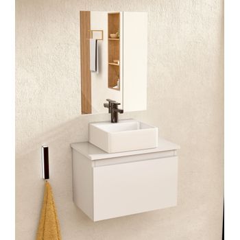 Mueble Baño Suspendido 49,5cm Blanco Lavabo Cuadrado Espejo Bellobath