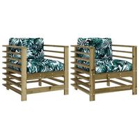 pack 2 uds sillones de jardin  silla de jardin  silla de exterior con cojines madera de pino impregnada
