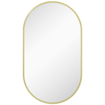 HOMCOM Espejo de Baño Ovalado 40x70 cm Espejo Decorativo de Pared con Marco de Aluminio para Salón Horizontal o Vertical Dorado