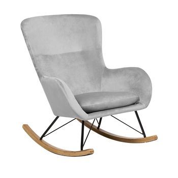 Silla Mecedora De Terciopelo Gris Claro Patas De Metal Balancines Moderno Glamour Tradicional Ellan