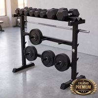estante organizador de pesas y accesorios de gimnasio en acero con soporte para barras