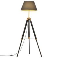 lampara de tripode madera maciza de teca negro y dorado 141 cm vidaxl