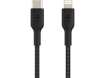 Cable USB - Belkin CAA004BT1MBK, USB-C a Lightning, Trenzado, 1 m, Negro