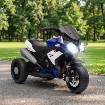 Moto Eléctrica Infantil +3 Años Con Batería 6v Negro Y Azul Homcom